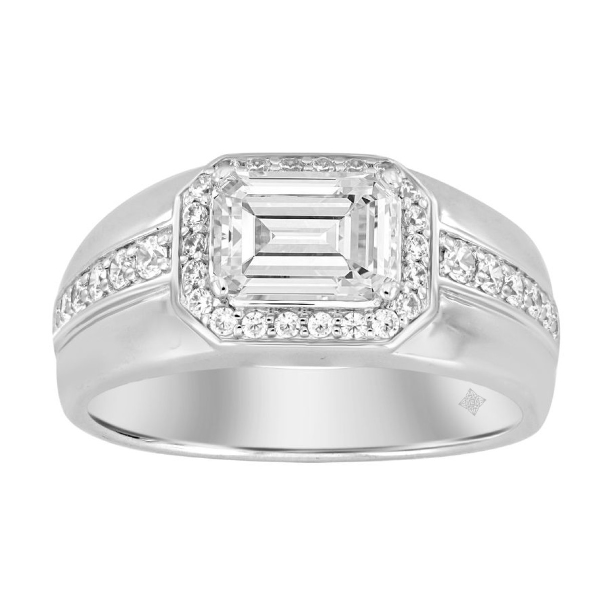 MEN'S RING 2 1/2CT ROUND/EMERALD DIAMOND 14K WHITE...
