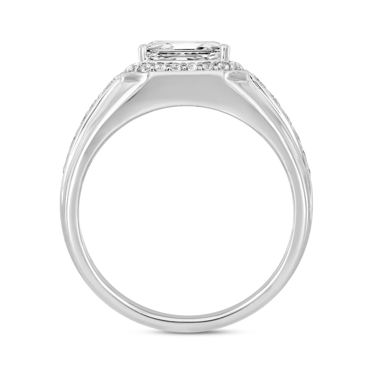 MEN'S RING 2 1/2CT ROUND/EMERALD DIAMOND 14K WHITE GOLD (CENTER STONE EMERALD DIAMOND 2CT )