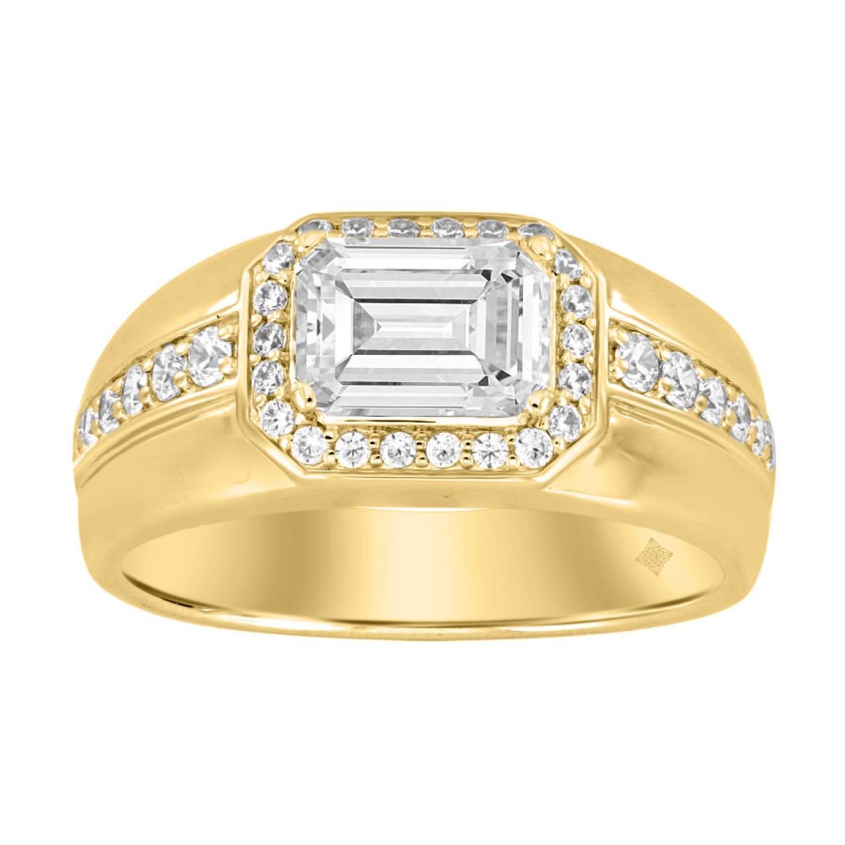 MEN'S RING 2 1/2CT ROUND/EMERALD DIAMOND 14K YELLO...