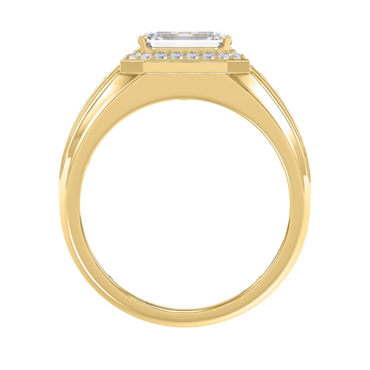 Luxury Mens Ring 18K Yellow Gold 2 1/2Ct Round Diamond 2.00Ct Emerald Center Stone (Color F-G -Clarity Vs1/Vs2)