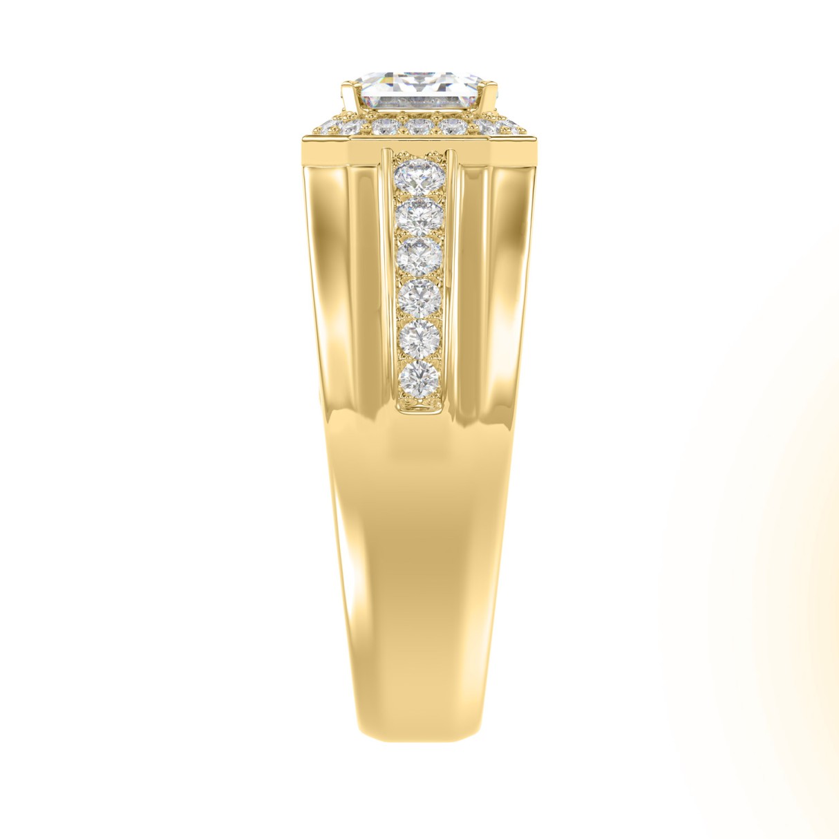 Luxury Mens Ring 18K Yellow Gold 2 1/2Ct Round Diamond 2.00Ct Emerald Center Stone (Color F-G -Clarity Vs1/Vs2)