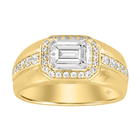 MEN'S RING 2 1/2CT ROUND/EMERALD DIAMOND 14K YELLOW GOLD (CENTER STONE EMERALD DIAMOND 2CT )