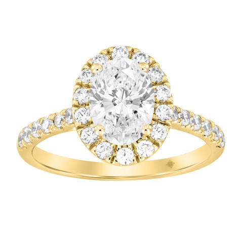 14K YELLOW GOLD 1 1/2CT ROUND/OVAL DIAMOND LADIES RING (CENTER STONE OVAL DIAMOND 1CT)