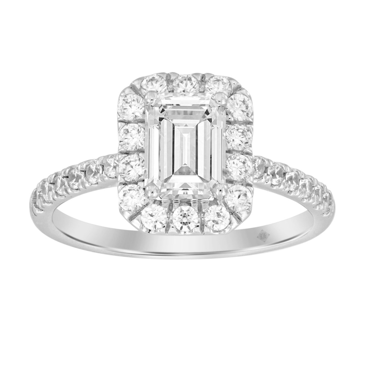 LADIES RING 1 1/2CT ROUND/EMERALD DIAMOND 14K WHIT...