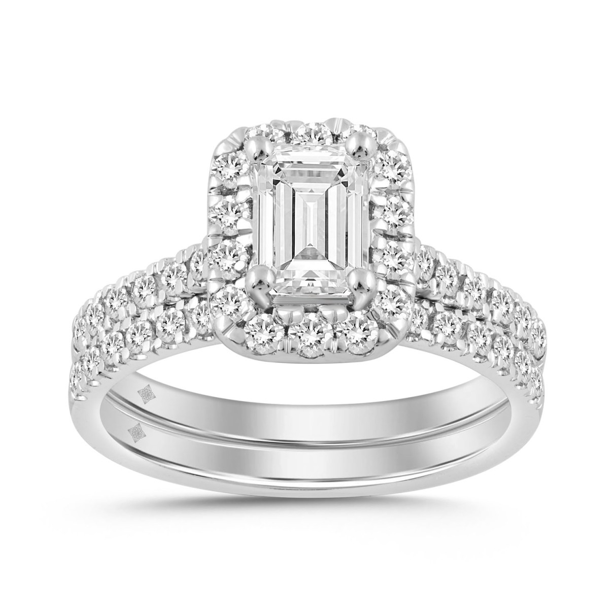 LADIES BRIDAL SET 1 3/4CT ROUND/EMERALD DIAMOND 14...