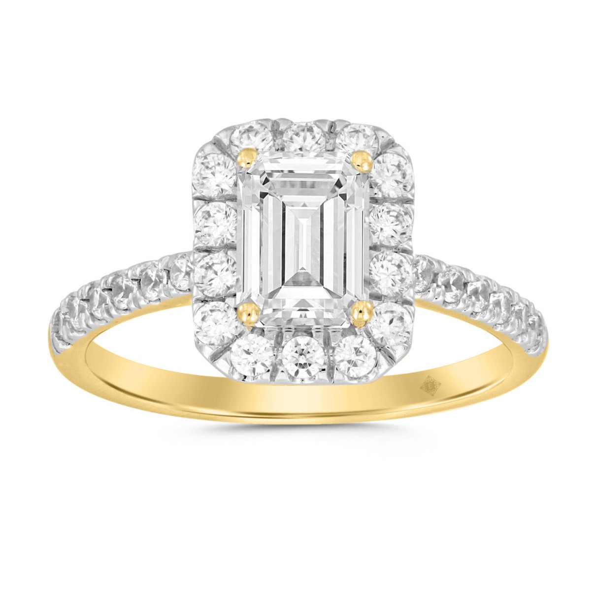 LADIES RING 1 1/2CT ROUND/EMERALD DIAMOND 14K YELLOW GOLD (CENTER STONE EMERALD DIAMOND 1CT)