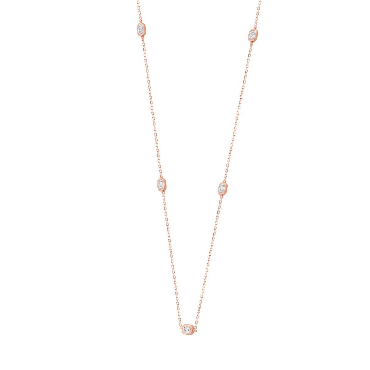 14K ROSE GOLD 3/4CT EMERALD DIAMOND LADIES NECKLACE