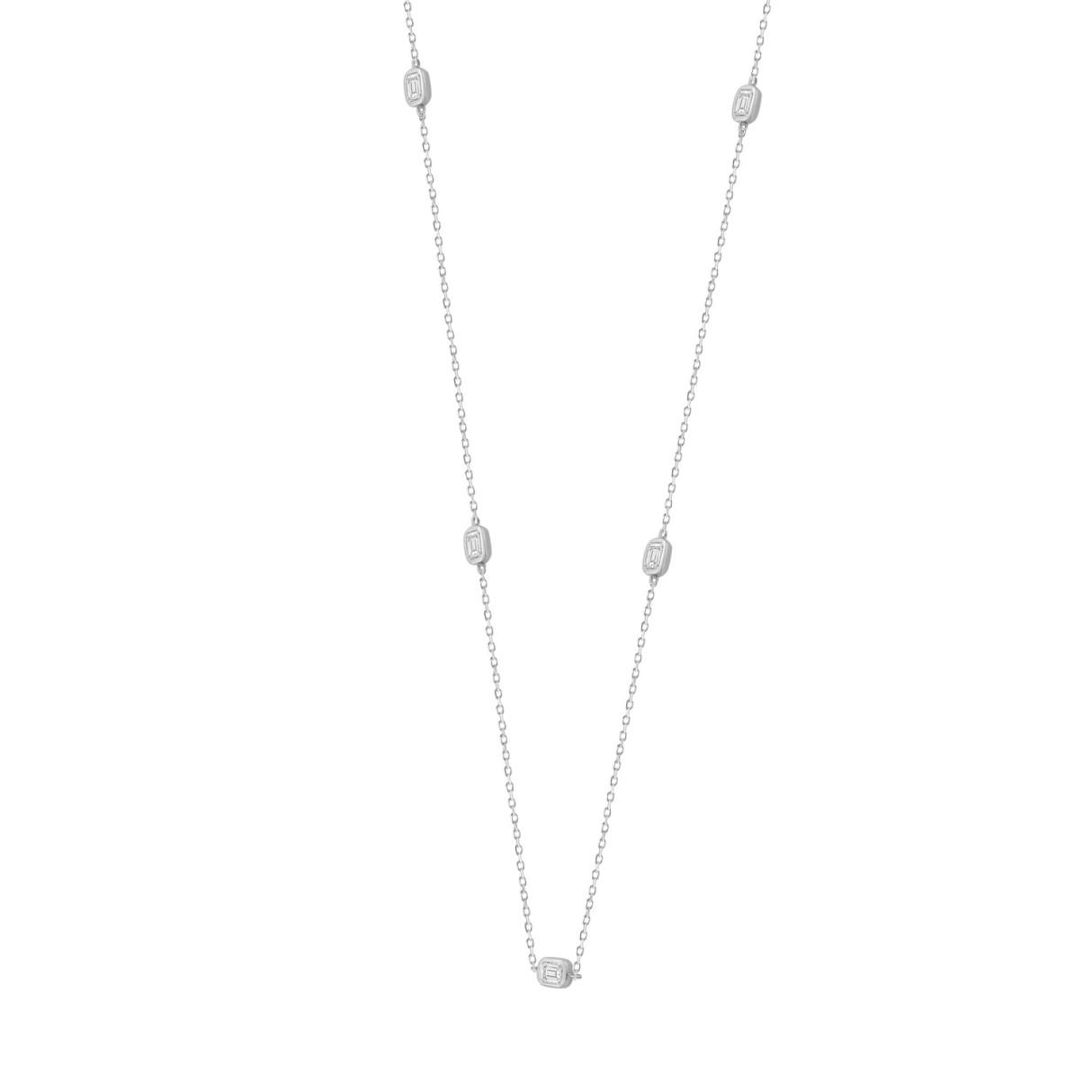 LADIES NECKLACE 3/4CT EMERALD DIAMOND 14K WHITE GOLD