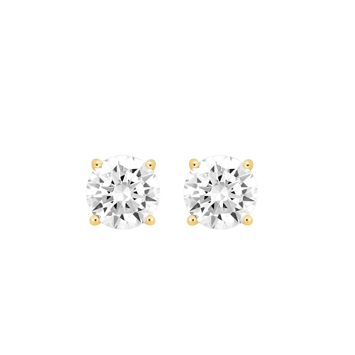 LADIES SOLITAIRE EARRINGS  4CT ROUND DIAMOND 14K Y...