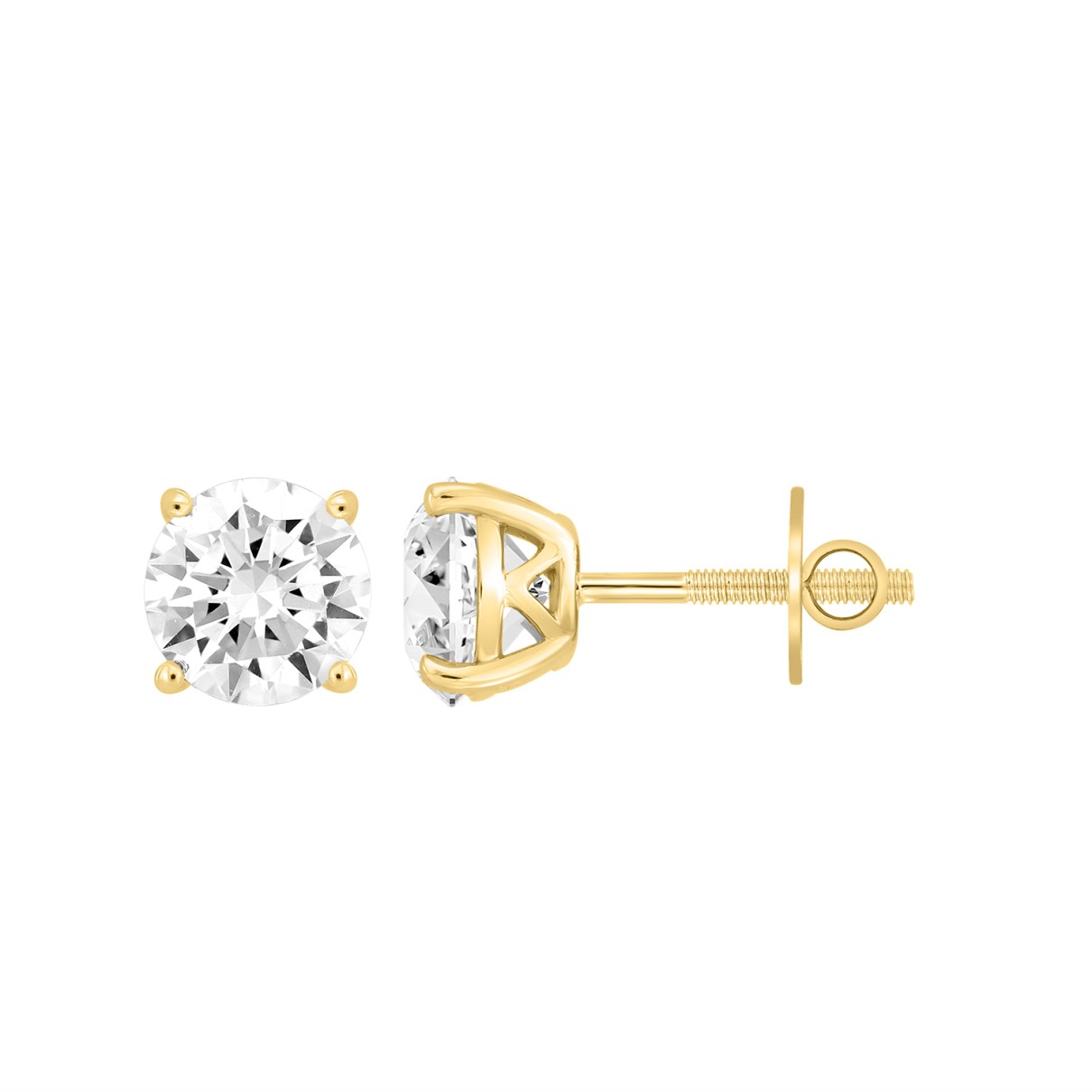 LADIES SOLITAIRE EARRINGS  4CT ROUND DIAMOND 14K YELLOW GOLD