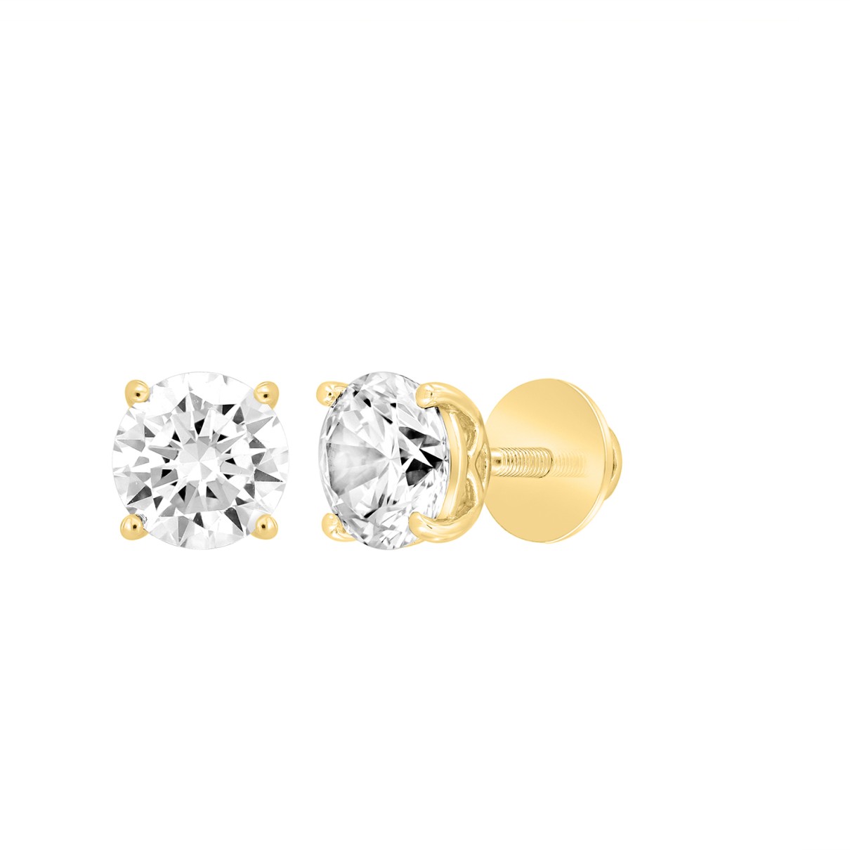 LADIES SOLITAIRE EARRINGS  4CT ROUND DIAMOND 14K YELLOW GOLD