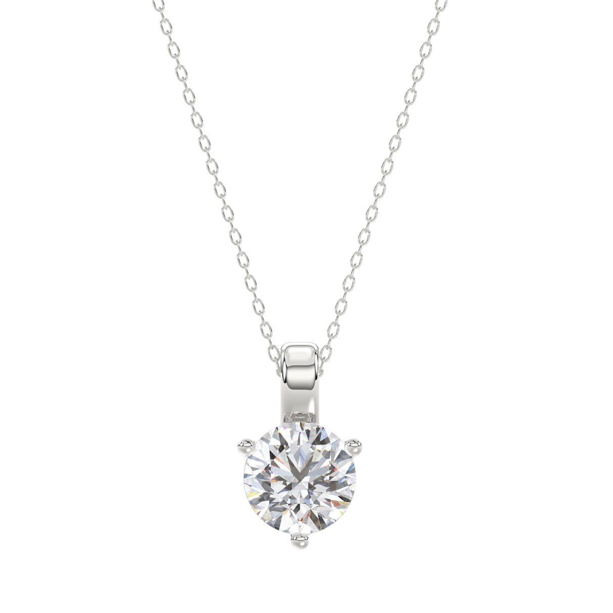 14K WHITE GOLD 1CT ROUND DIAMOND LADIES SOLITAIRE PENDANT WITH CHAIN (CENTER STONE ROUND DIAMOND 1CT )