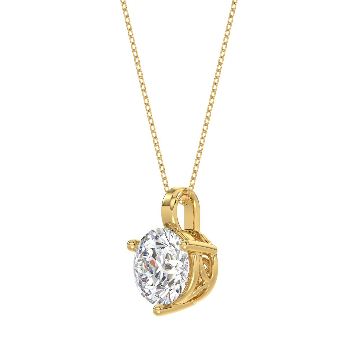 14K YELLOW GOLD 1 1/2CT ROUND DIAMOND LADIES SOLITAIRE PENDANT WITH CHAIN