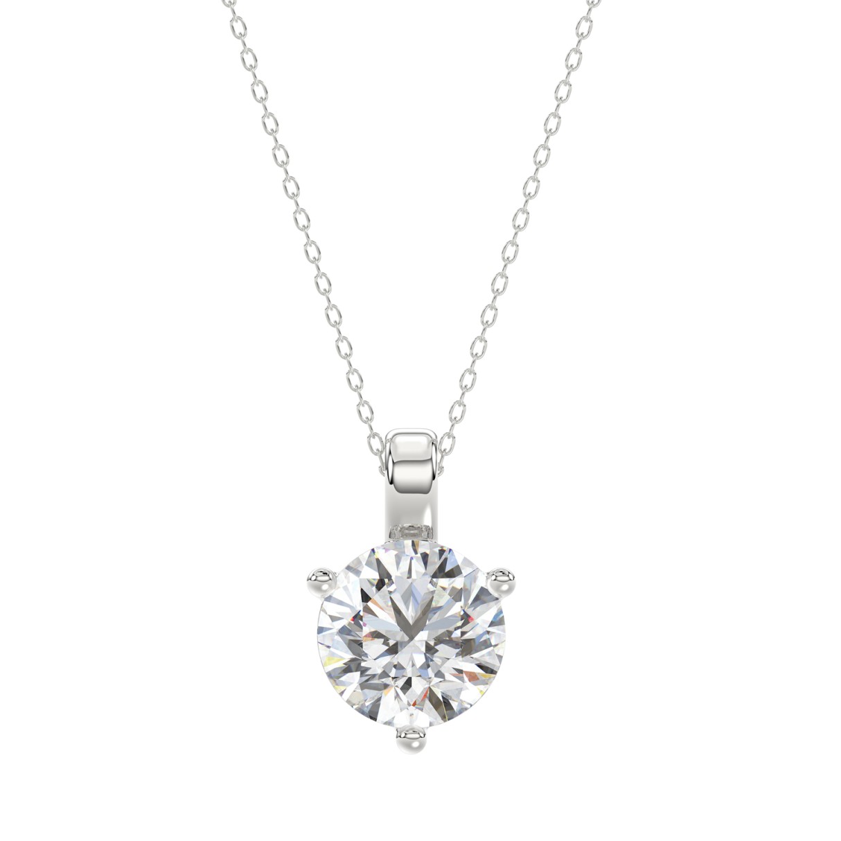 14K WHITE GOLD 2CT ROUND DIAMOND LADIES SOLITAIRE PENDANT WITH CHAIN