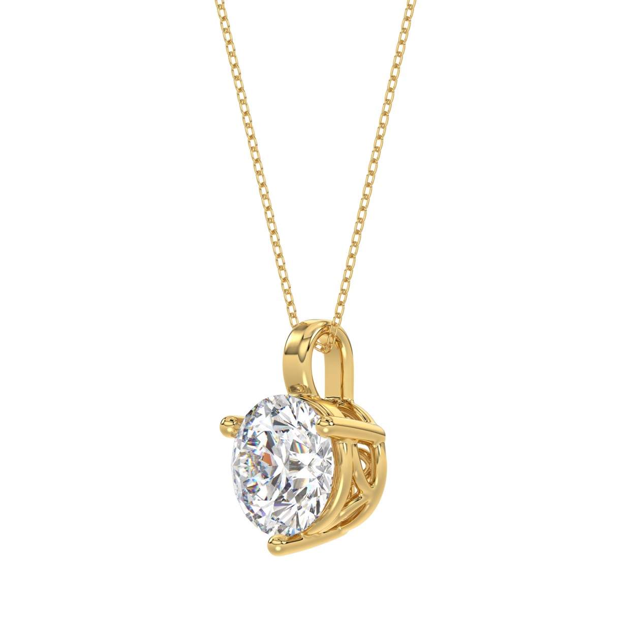14K YELLOW GOLD 2CT ROUND DIAMOND LADIES SOLITAIRE PENDANT WITH CHAIN