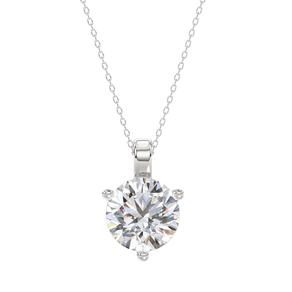 14K WHITE GOLD 3CT ROUND DIAMOND LADIES SOLITAIRE PENDANTS WITH CHAIN