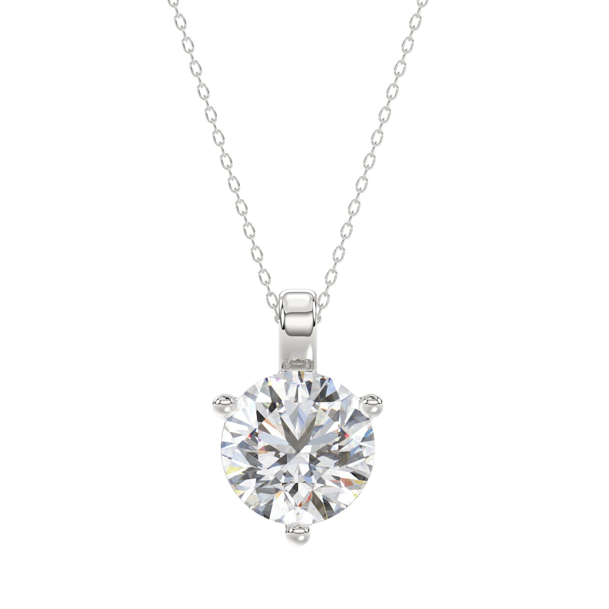14K WHITE GOLD 3CT ROUND DIAMOND LADIES SOLITAIRE PENDANTS WITH CHAIN