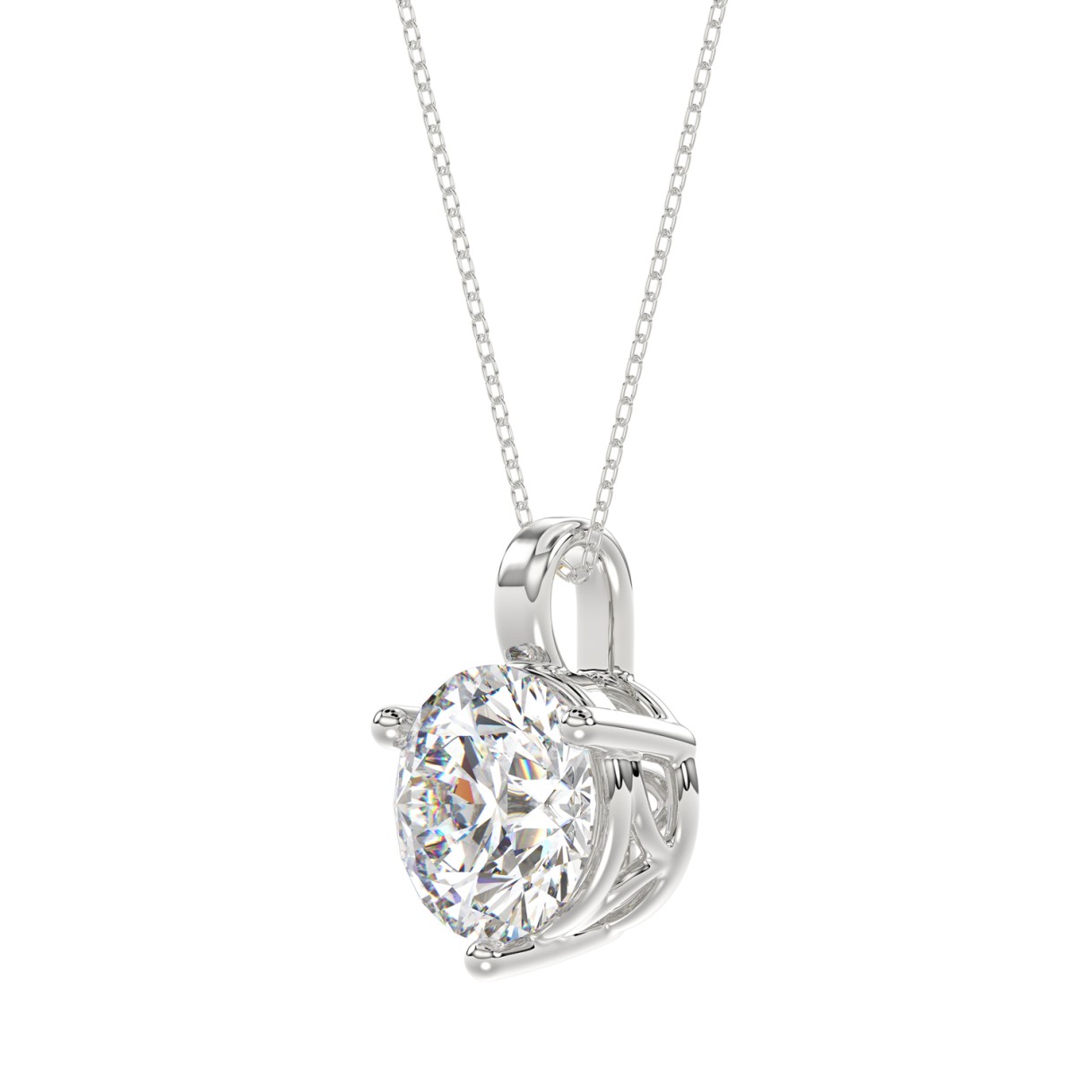 14K WHITE GOLD 3CT ROUND DIAMOND LADIES SOLITAIRE PENDANTS WITH CHAIN