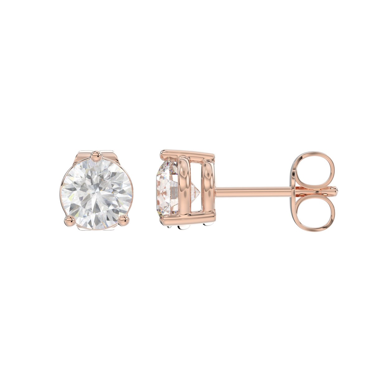 14K ROSE GOLD 1CT ROUND DIAMOND LADIES SOLITAIRE EARRINGS 