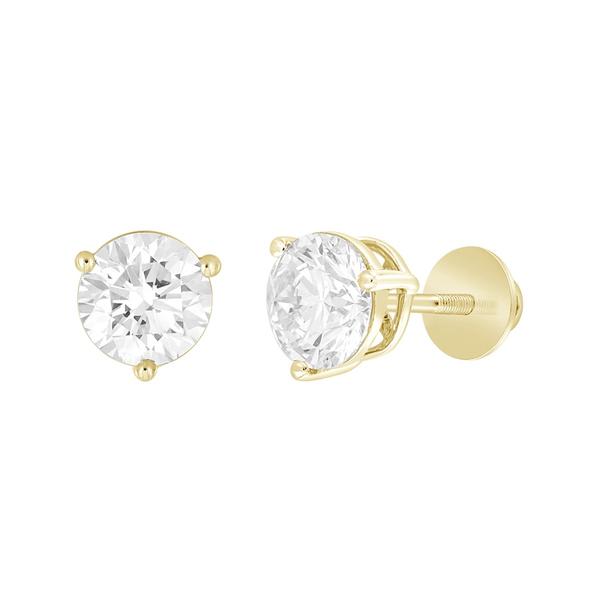 14K YELLOW GOLD 1CT ROUND DIAMOND LADIES SOLITAIRE EARRINGS 