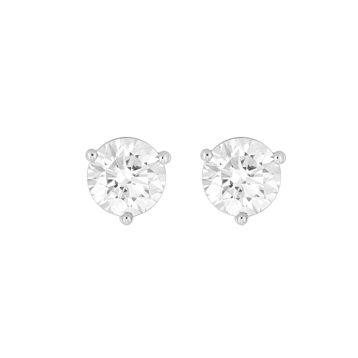 LADIES SOLITAIRE EARRINGS 1 1/2CT ROUND DIAMOND 14K WHITE GOLD 