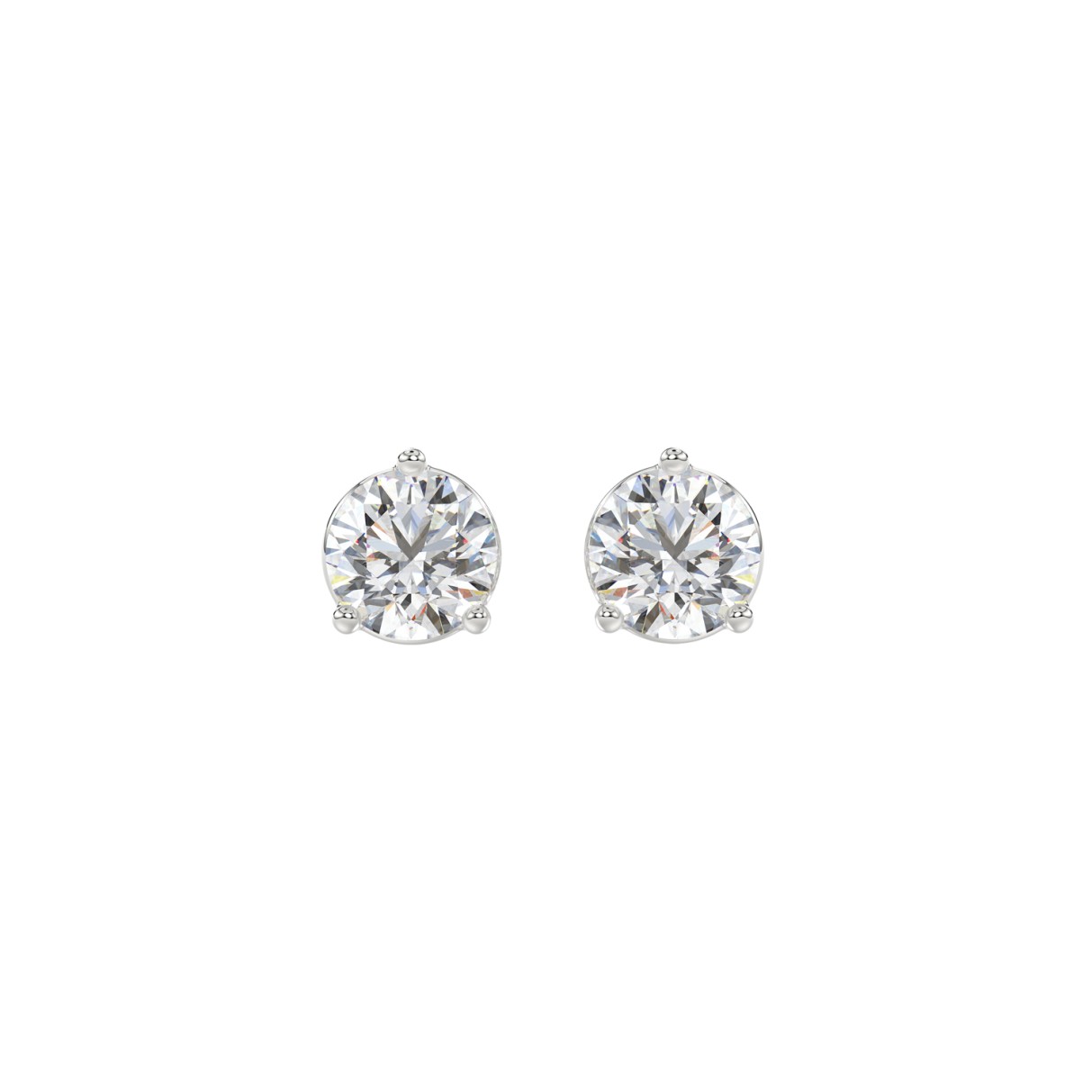 LADIES SOLITAIRE EARRINGS 1 1/2CT ROUND DIAMOND 14K WHITE GOLD 