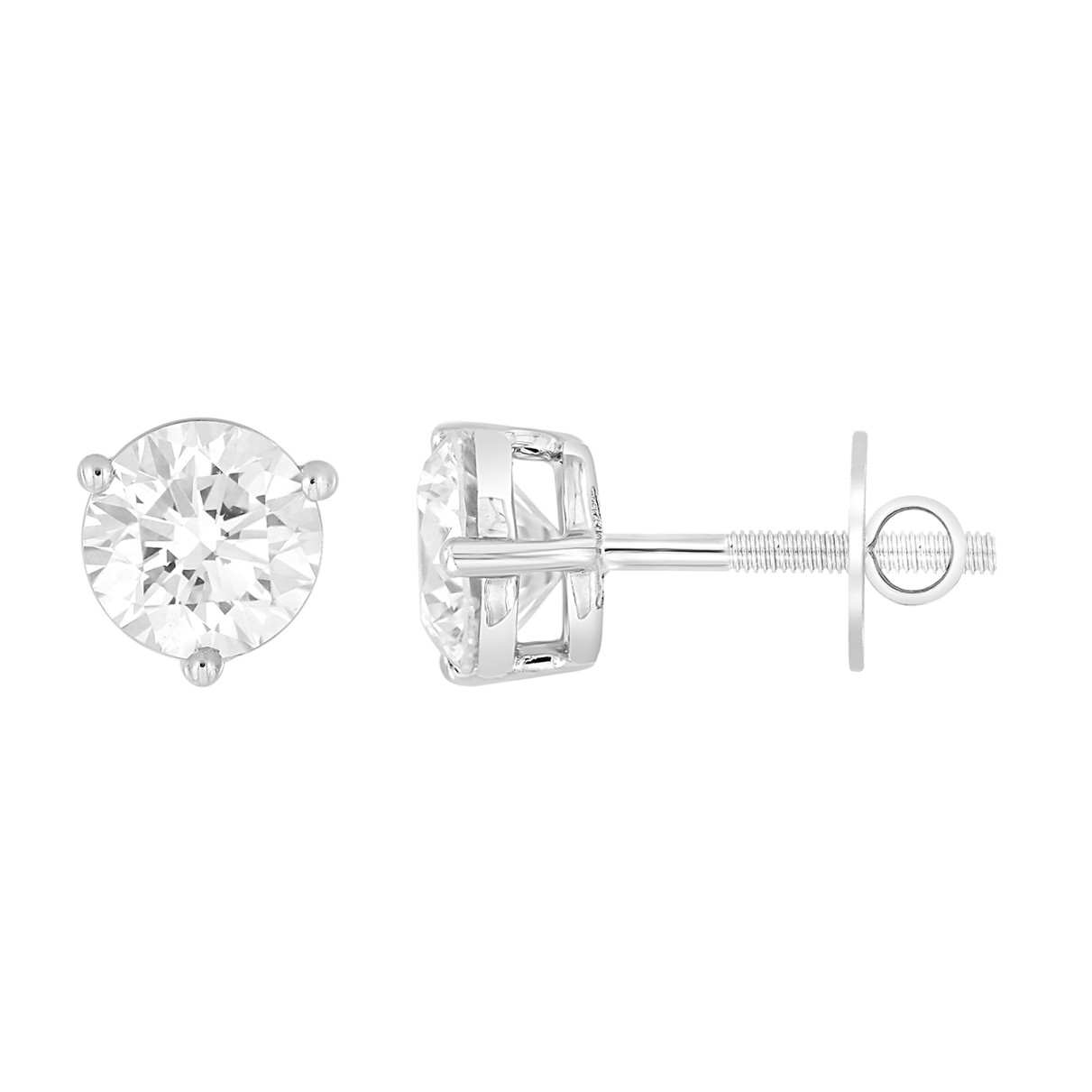 LADIES SOLITAIRE EARRINGS 1 1/2CT ROUND DIAMOND 14K WHITE GOLD 