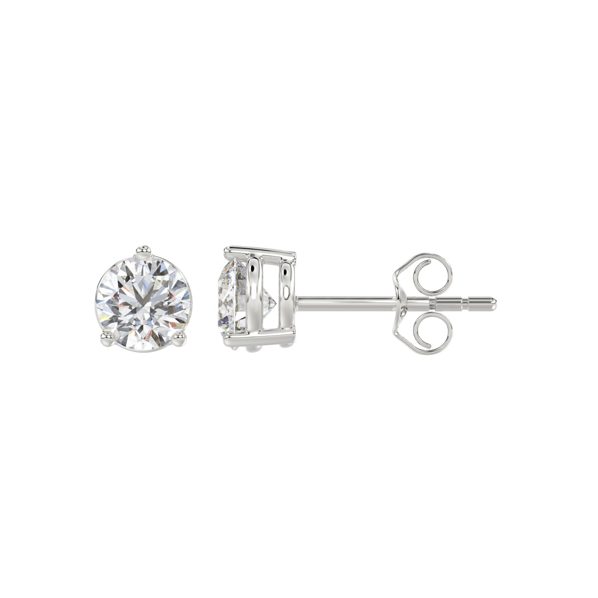 LADIES SOLITAIRE EARRINGS 1 1/2CT ROUND DIAMOND 14K WHITE GOLD 