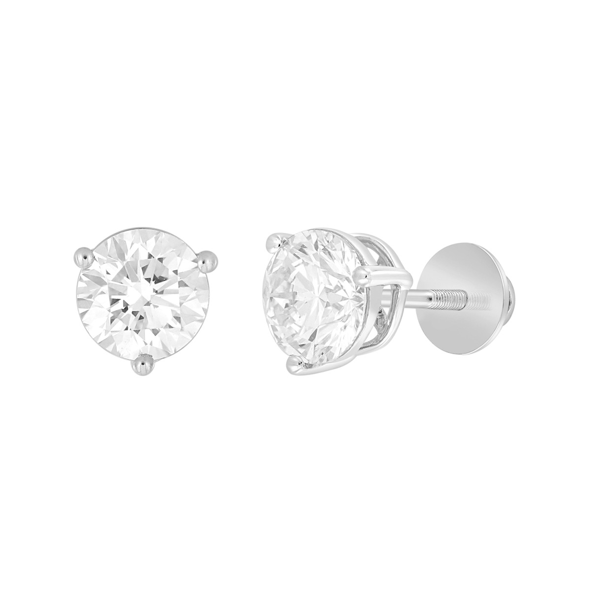 LADIES SOLITAIRE EARRINGS 1 1/2CT ROUND DIAMOND 14K WHITE GOLD 