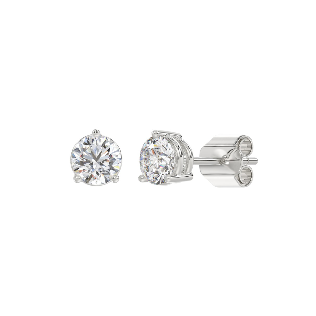 LADIES SOLITAIRE EARRINGS 1 1/2CT ROUND DIAMOND 14K WHITE GOLD 