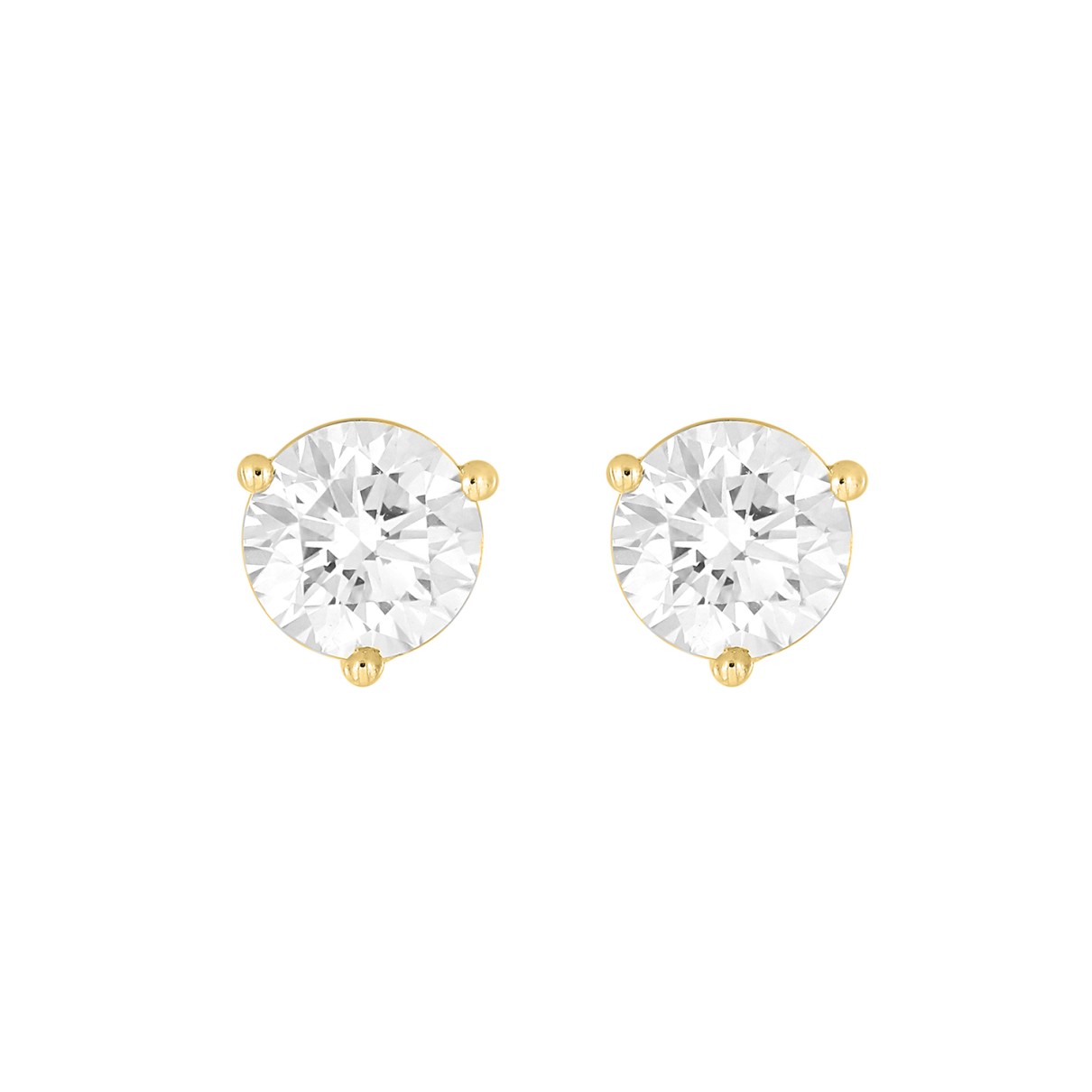 LADIES SOLITAIRE EARRINGS 1 1/2CT ROUND DIAMOND 14K YELLOW GOLD 