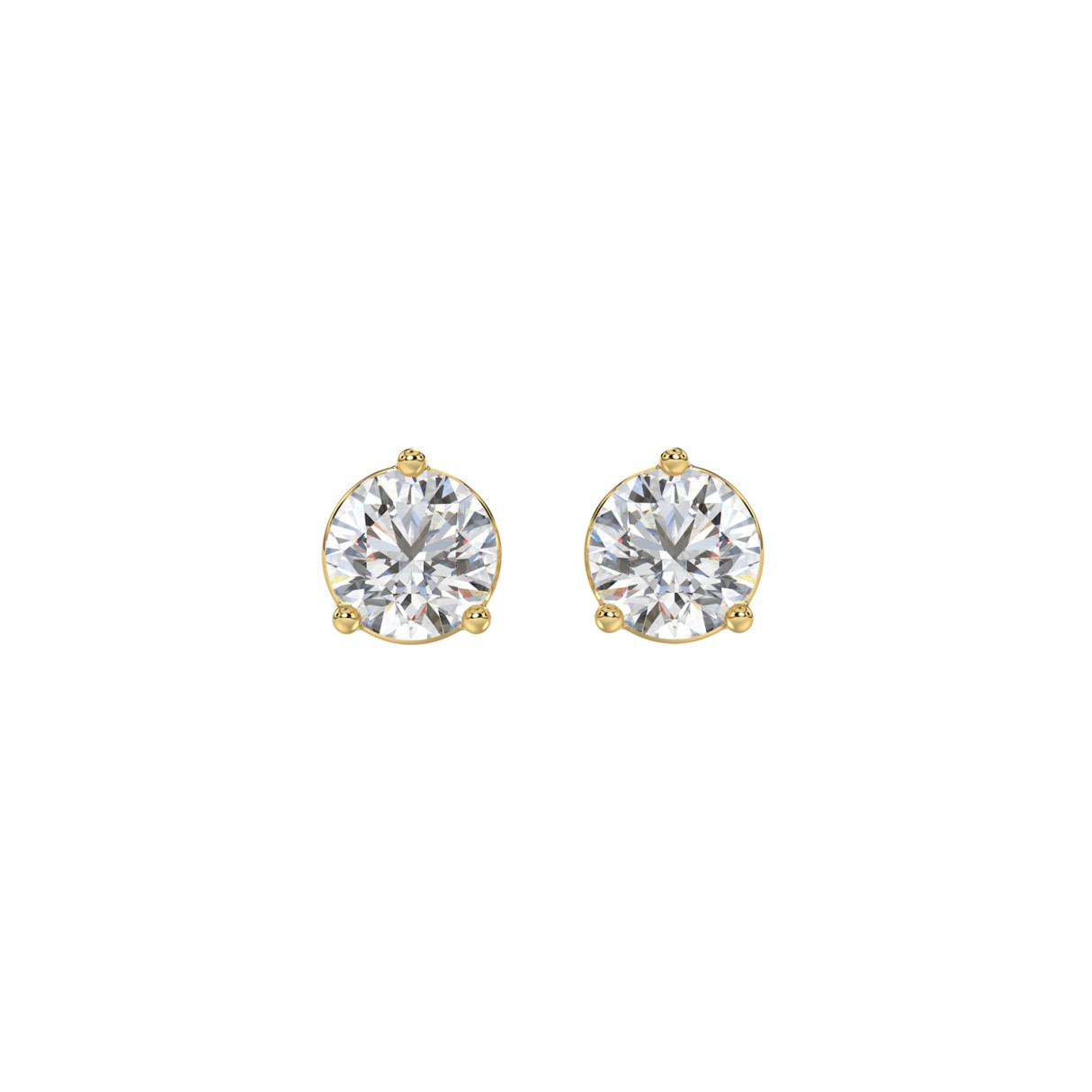 LADIES SOLITAIRE EARRINGS 1 1/2CT ROUND DIAMOND 14K YELLOW GOLD 