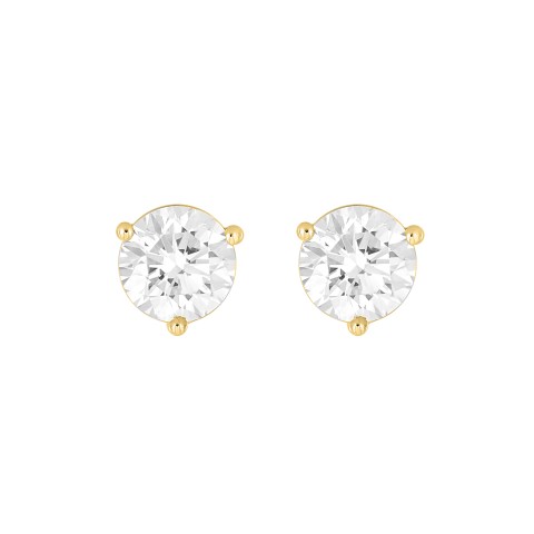 LADIES SOLITAIRE EARRINGS 1 1/2CT ROUND DIAMOND 14K YELLOW GOLD 