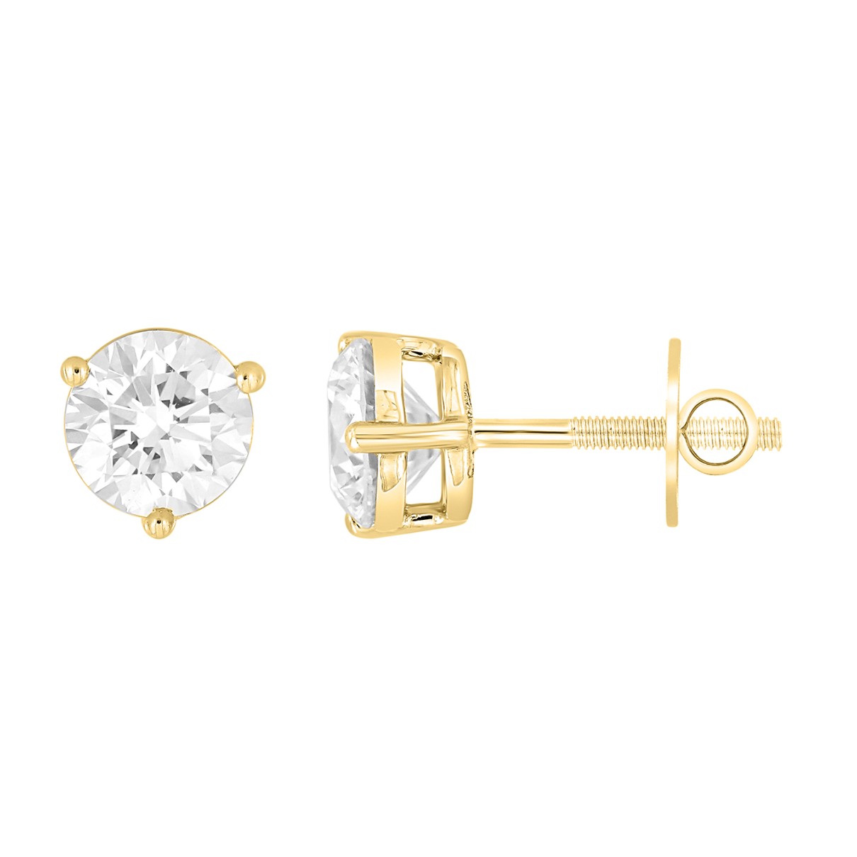 LADIES SOLITAIRE EARRINGS 1 1/2CT ROUND DIAMOND 14K YELLOW GOLD 