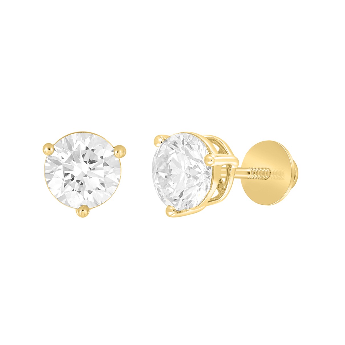 LADIES SOLITAIRE EARRINGS 1 1/2CT ROUND DIAMOND 14K YELLOW GOLD 