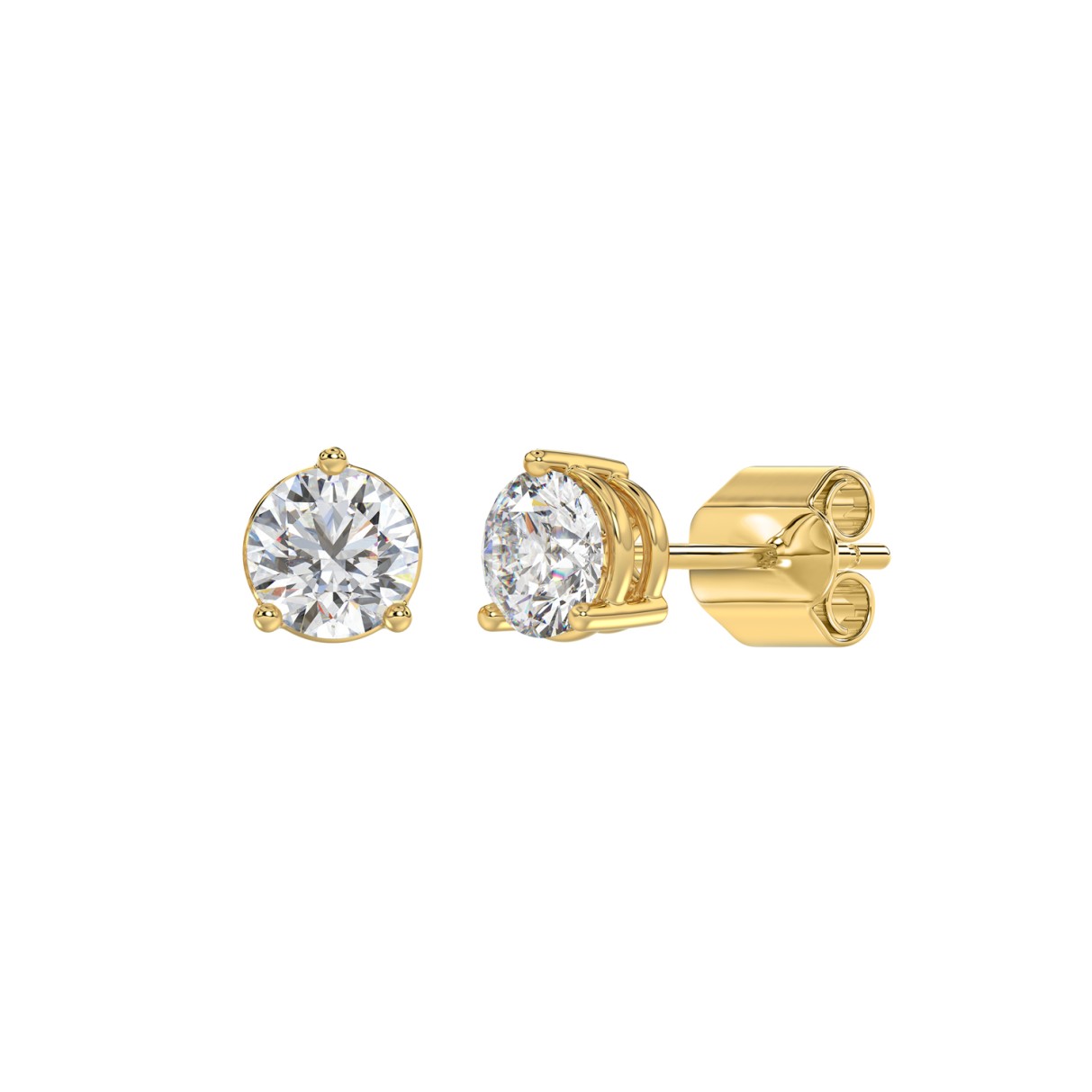 LADIES SOLITAIRE EARRINGS 1 1/2CT ROUND DIAMOND 14K YELLOW GOLD 