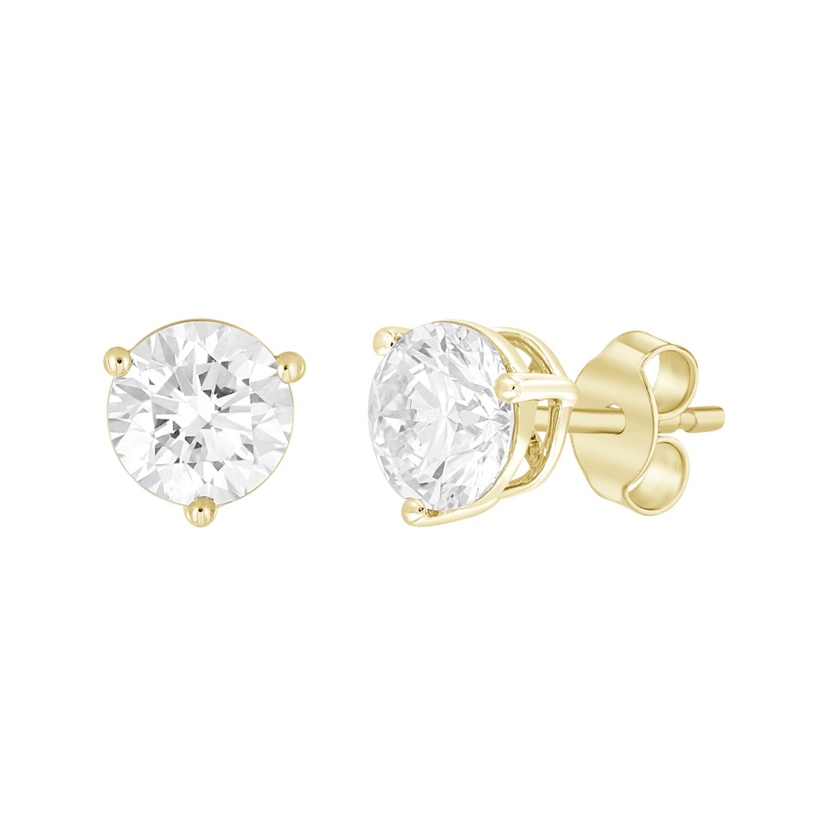 14K YELLOW GOLD 2CT ROUND DIAMOND LADIES SOLITAIRE EARRINGS 