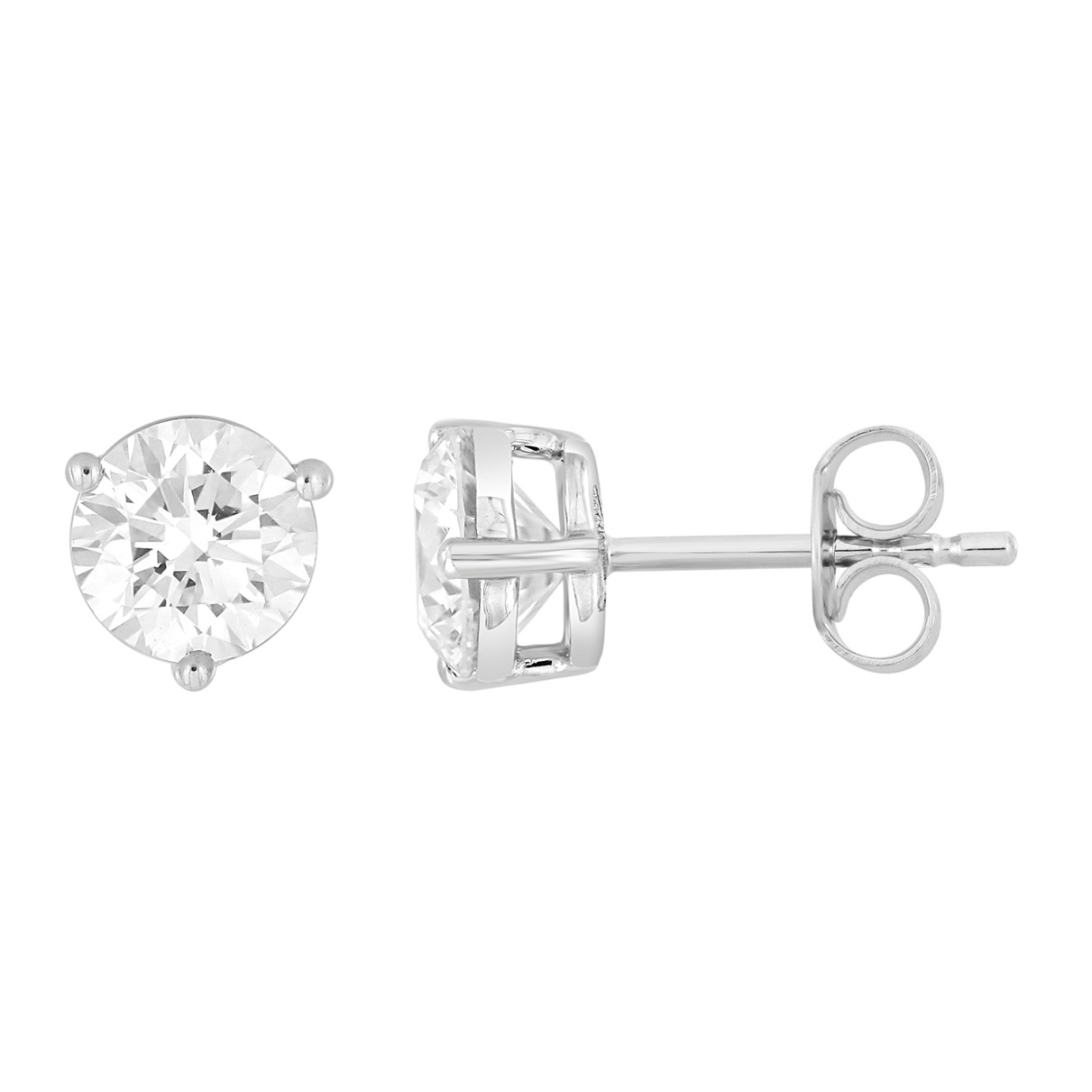 LADIES SOLITAIRE EARRINGS 2 1/2CT ROUND DIAMOND 14K WHITE GOLD 