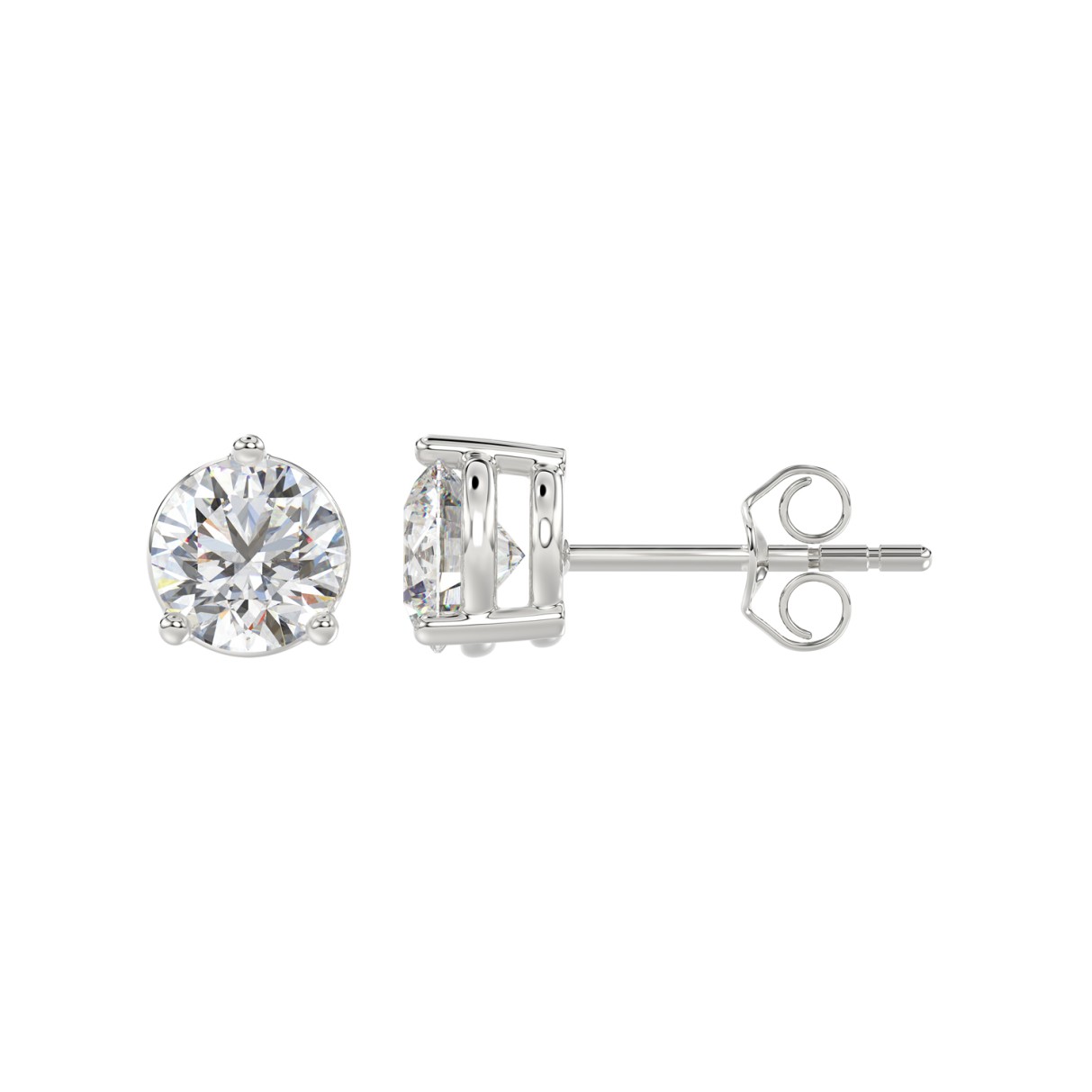 LADIES SOLITAIRE EARRINGS 2 1/2CT ROUND DIAMOND 14K WHITE GOLD 