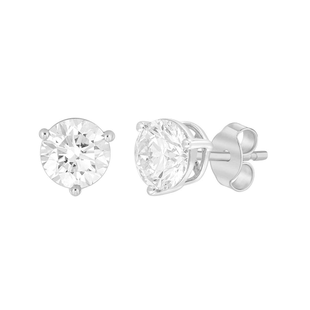 LADIES SOLITAIRE EARRINGS 2 1/2CT ROUND DIAMOND 14K WHITE GOLD 