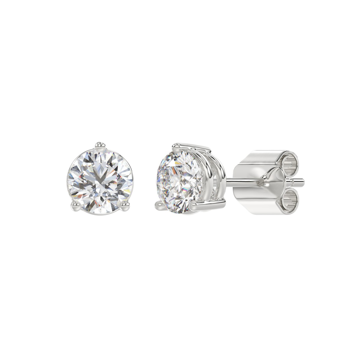 LADIES SOLITAIRE EARRINGS 2 1/2CT ROUND DIAMOND 14K WHITE GOLD 