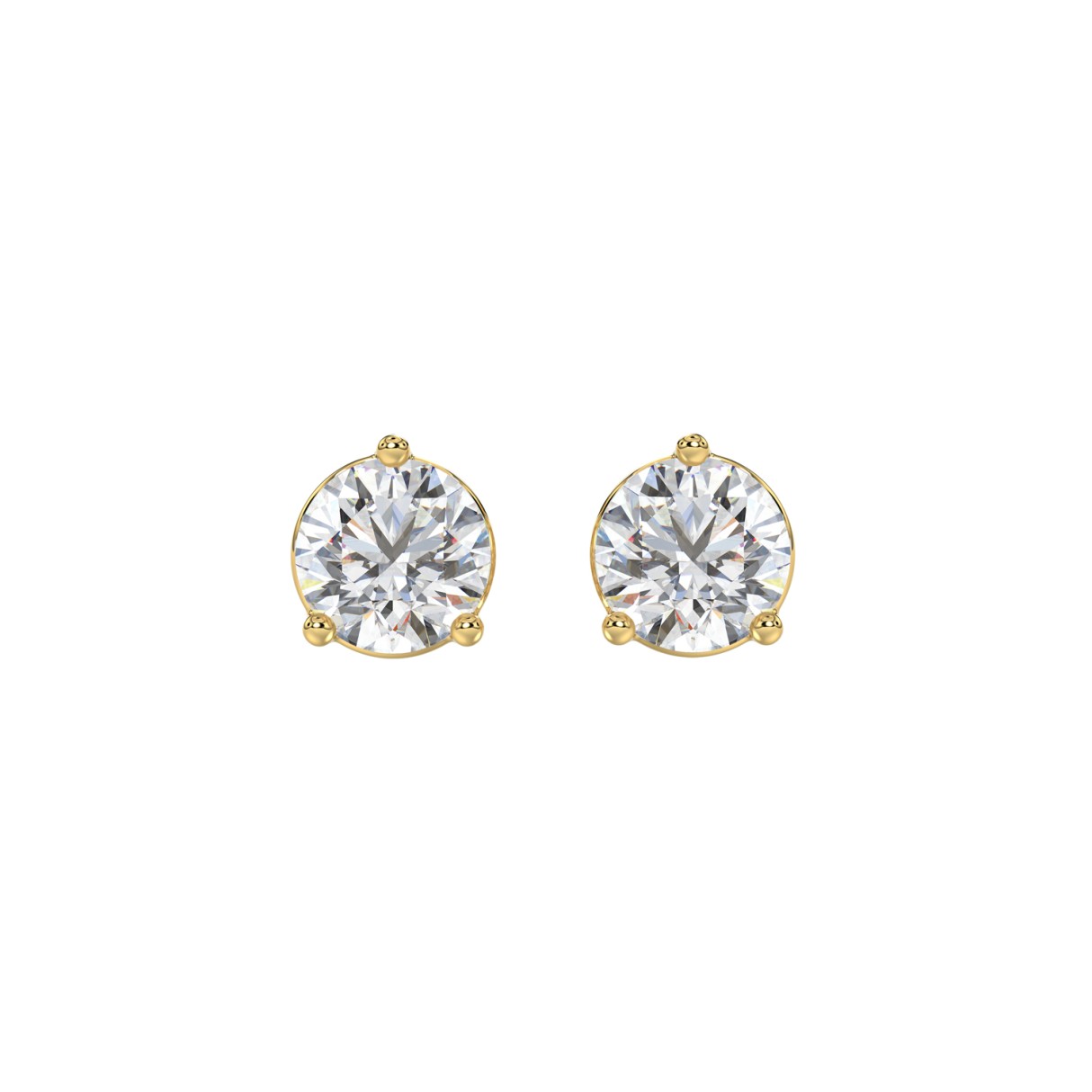 LADIES SOLITAIRE EARRINGS 2 1/2CT ROUND DIAMOND 14K YELLOW GOLD 