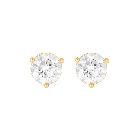 LADIES SOLITAIRE EARRINGS 2 1/2CT ROUND DIAMOND 14K YELLOW GOLD 