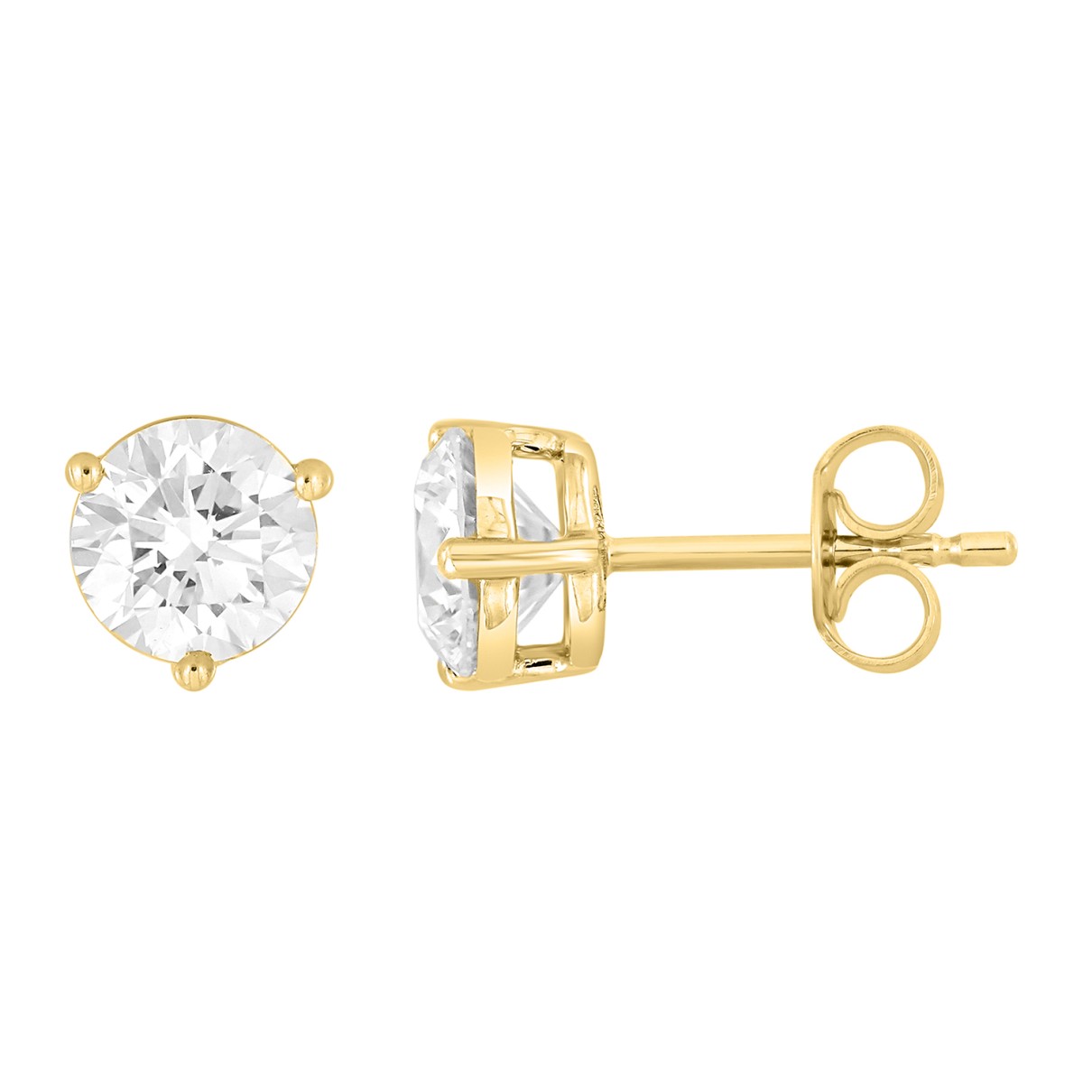 LADIES SOLITAIRE EARRINGS 2 1/2CT ROUND DIAMOND 14K YELLOW GOLD 