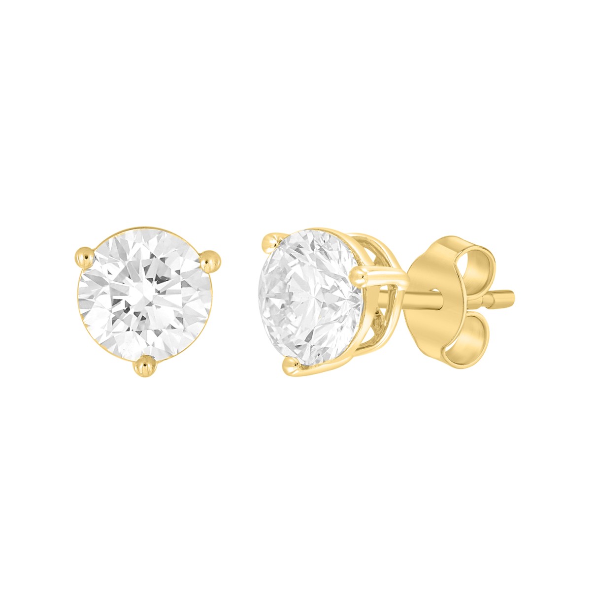 LADIES SOLITAIRE EARRINGS 2 1/2CT ROUND DIAMOND 14K YELLOW GOLD 