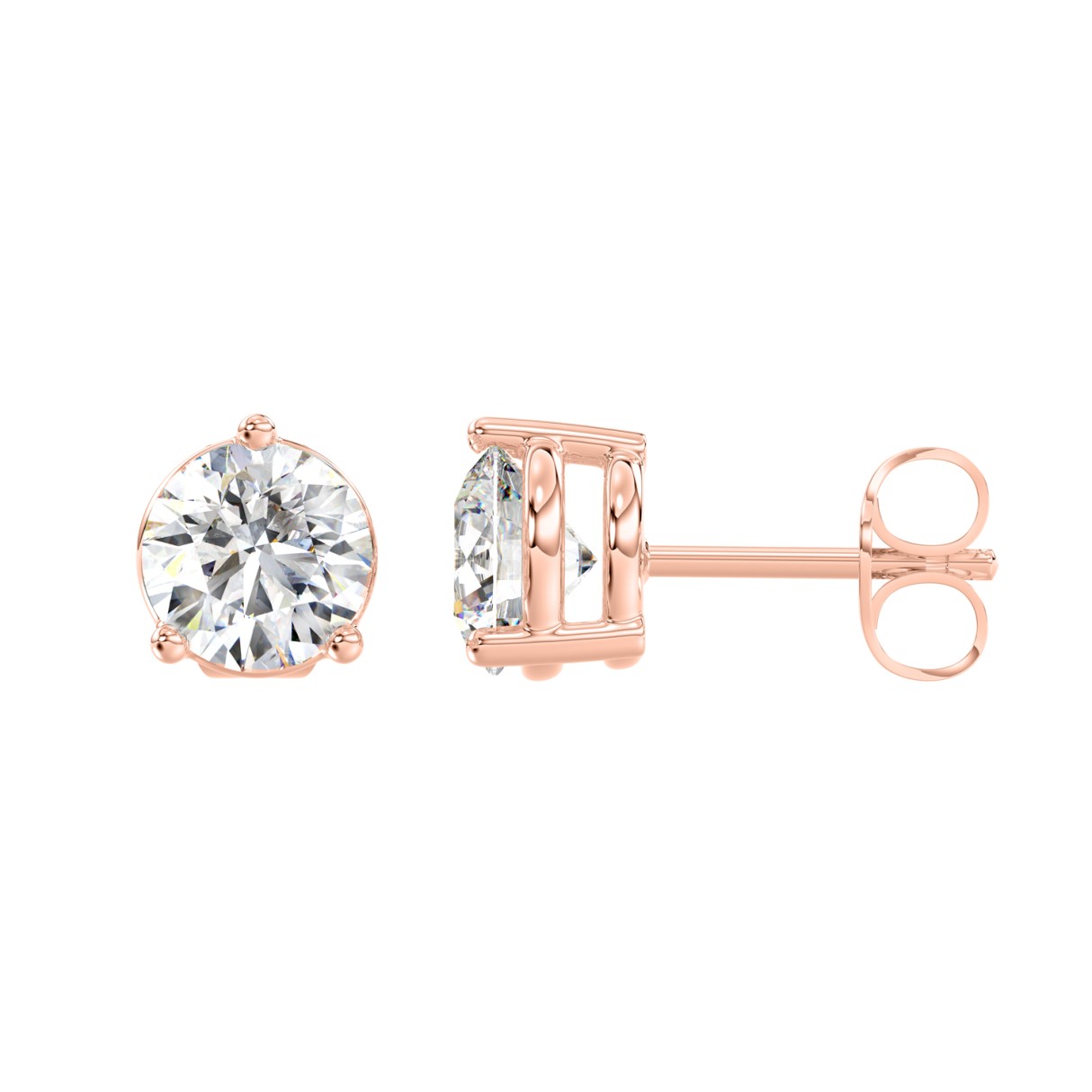 14K ROSE GOLD 3CT ROUND DIAMOND LADIES SOLITAIRE EARRINGS (CENTER STONE  ROUND DIAMOND 1 1/2CT)