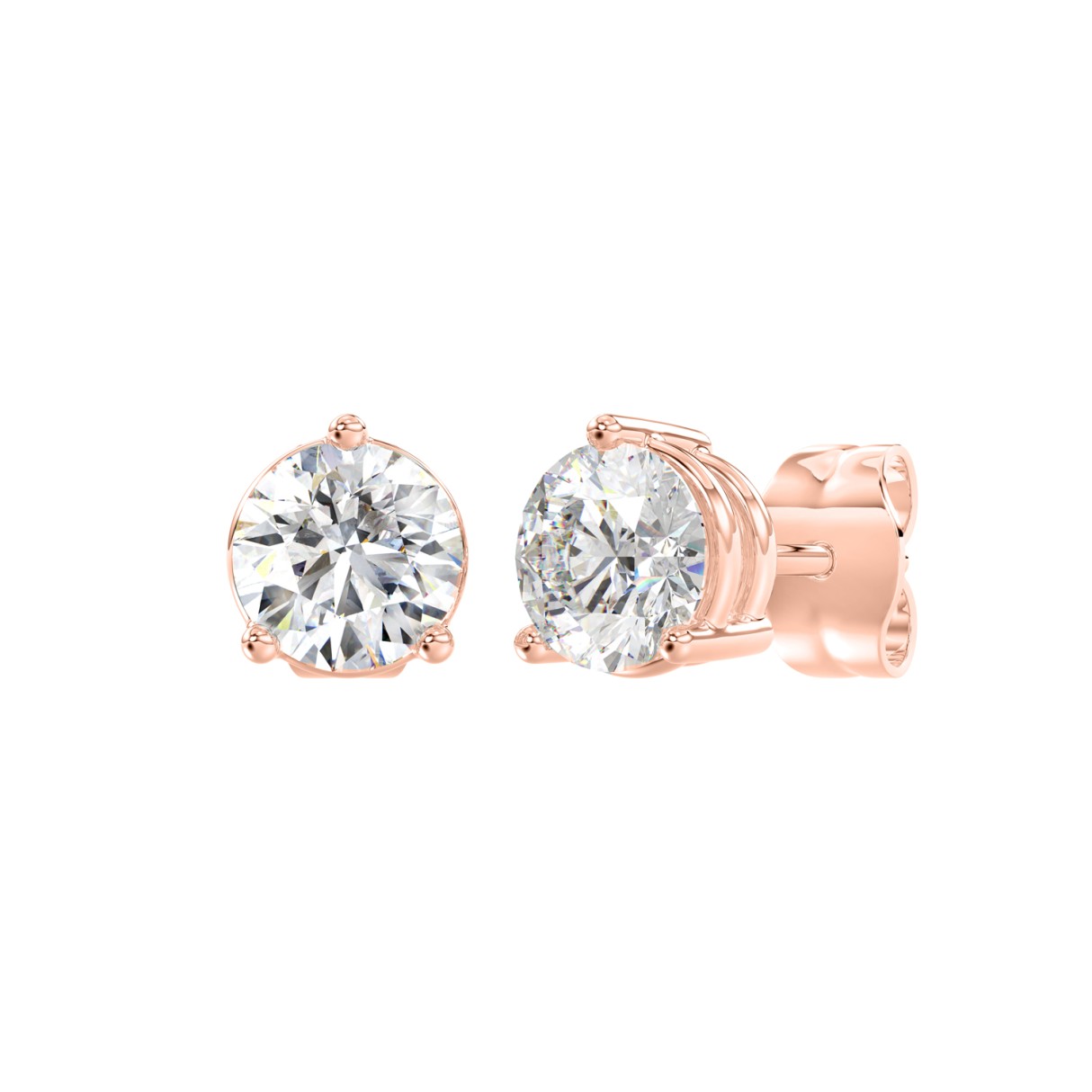 14K ROSE GOLD 3CT ROUND DIAMOND LADIES SOLITAIRE EARRINGS (CENTER STONE  ROUND DIAMOND 1 1/2CT)