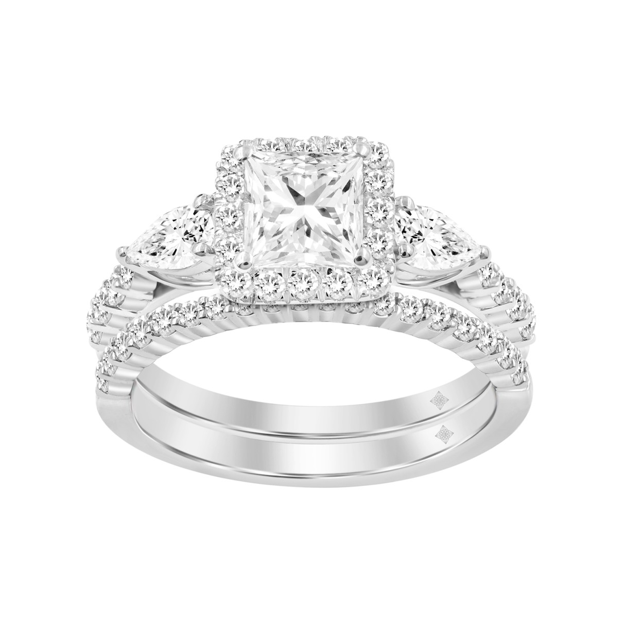 LADIES BRIDAL SET 2CT ROUND/PRINCESS DIAMOND 14K W...