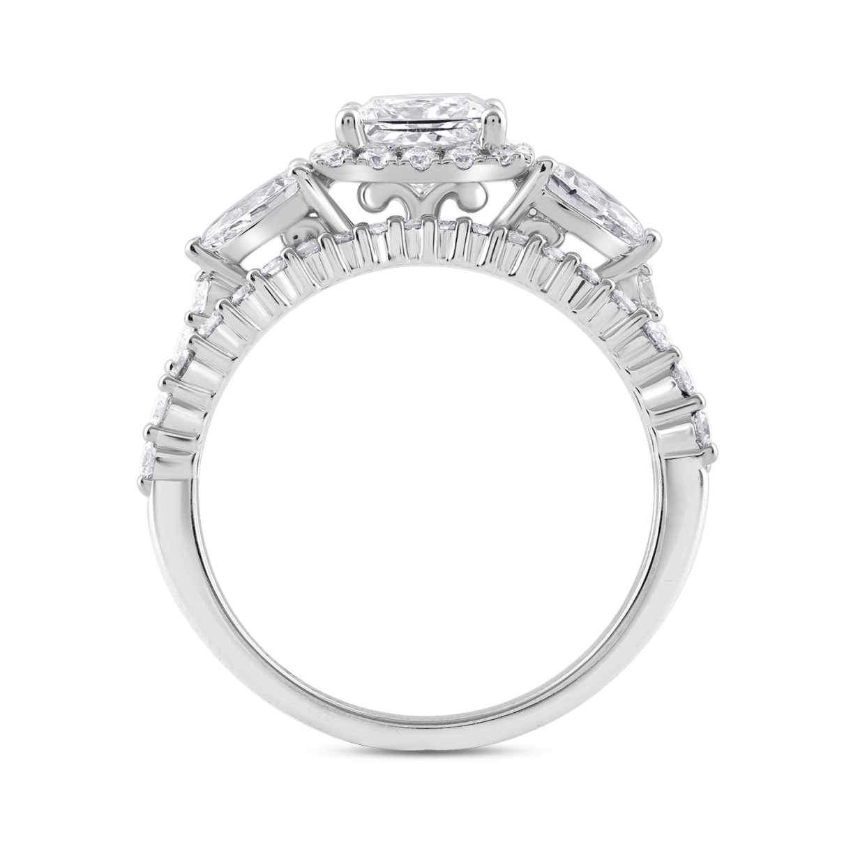 LADIES BRIDAL SET 2CT ROUND/PRINCESS DIAMOND 14K WHITE GOLD (CENTER STONE PRINCESS DIAMOND 1CT )