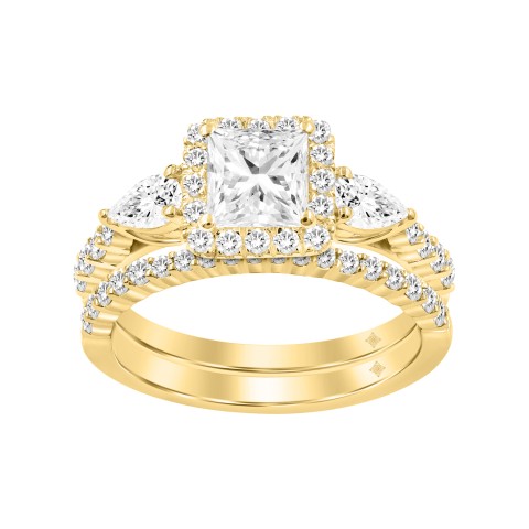 LADIES BRIDAL SET 2CT ROUND/PRINCESS DIAMOND 14K YELLOW GOLD (CENTER STONE PRINCESS DIAMOND 1CT )